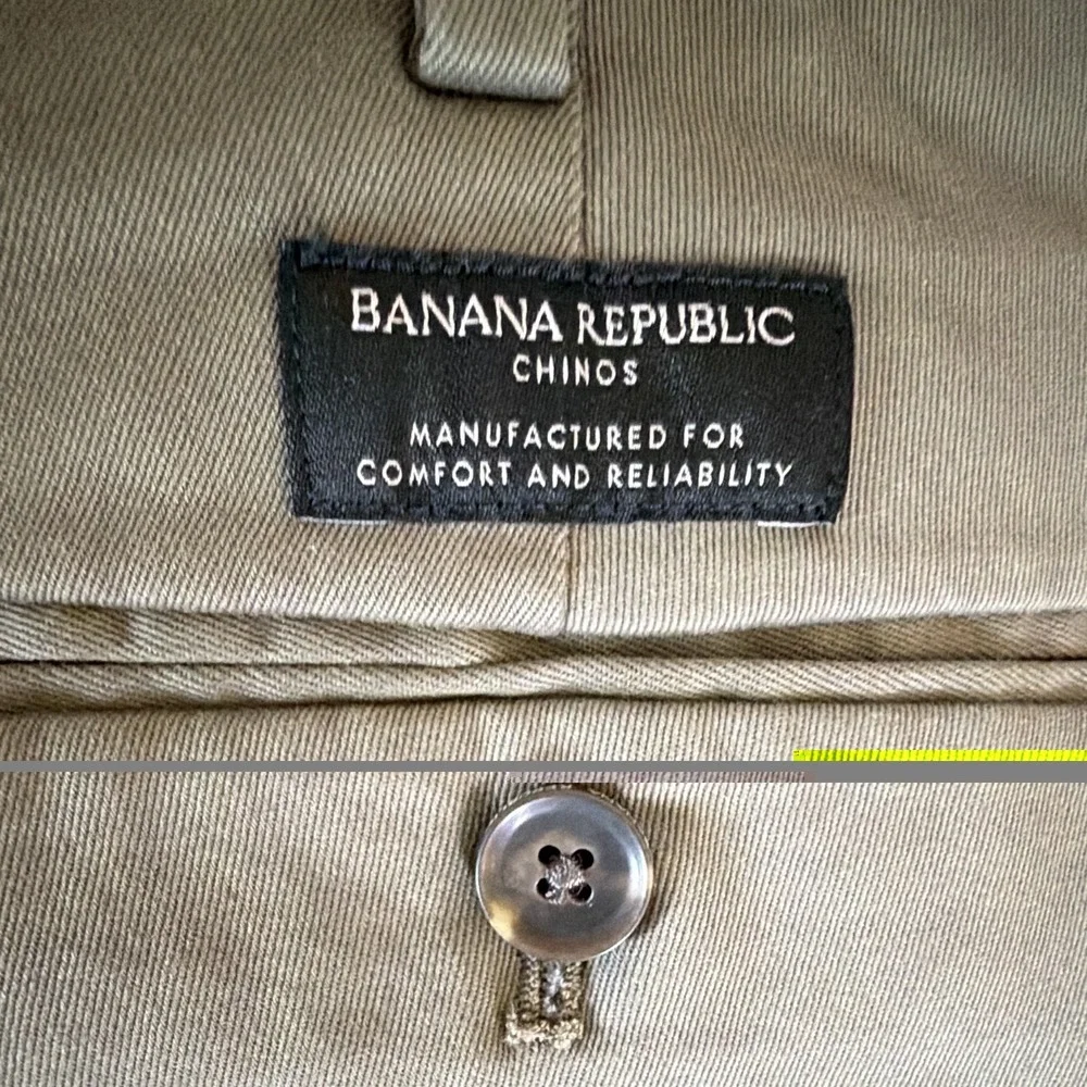Banana Republic Men's 42x32 Green Twill Stretch Chino Straight Flat Front Pants